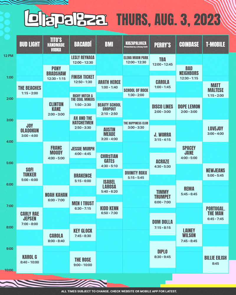 Lollapalooza 2023 schedule