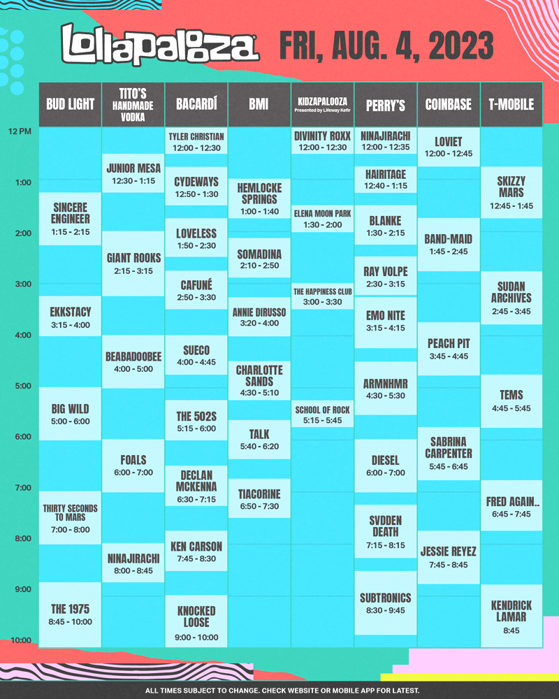 Lollapalooza 2023 schedule